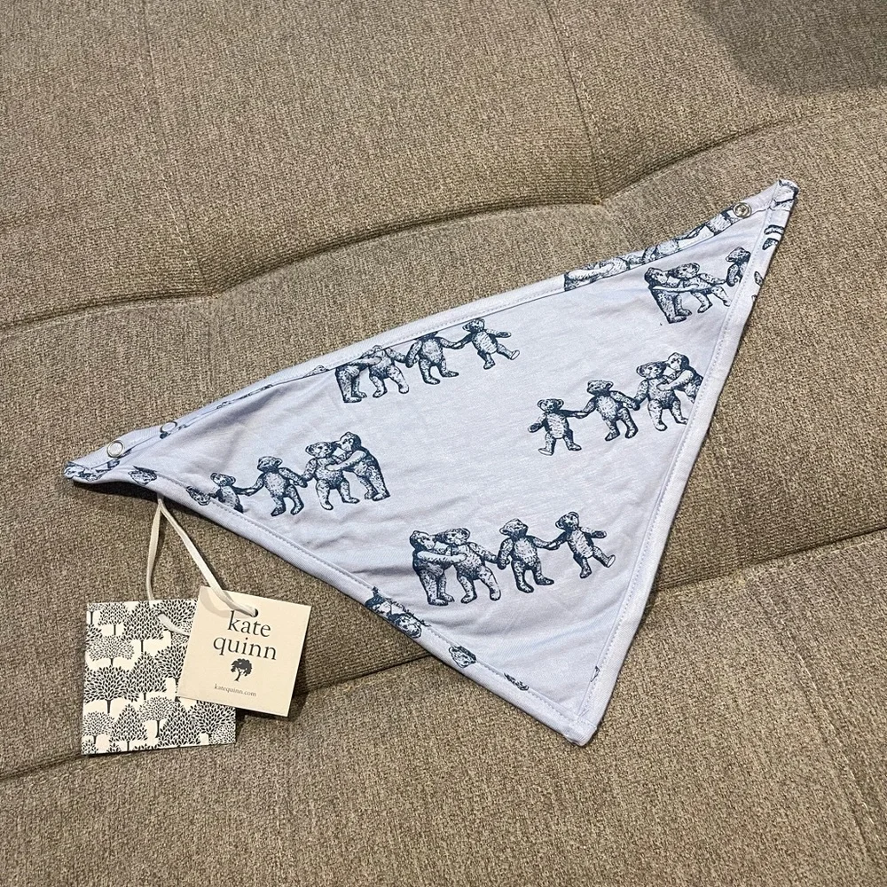 NWT Kate Quinn Blue Family Bears Bib Handkerchief